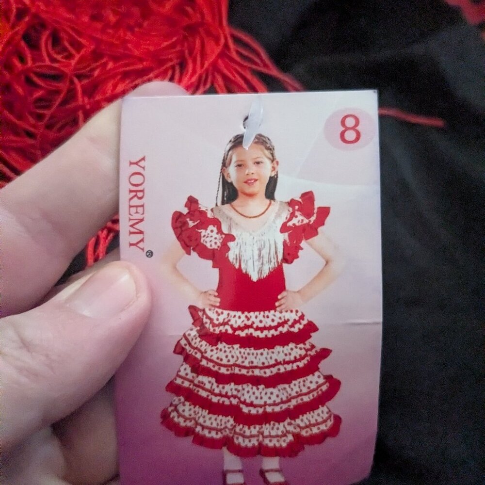 Girls Size 8 Red and Black Flamenco Dress Costume